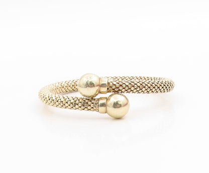 925 Sterling Silver Vintage Bracelet Chunky Bypass Bangle With Ball Ends BT11807
