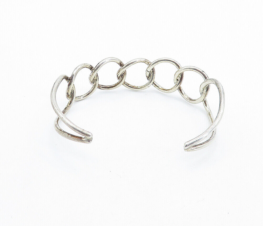 925 Sterling Silver  Vintage Shiny Interlocking Design Cuff Bracelet  BT2324