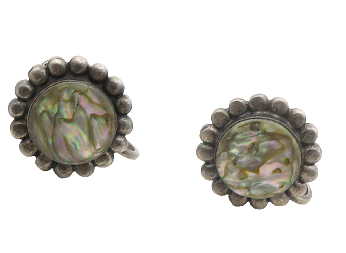 925 Sterling Silver  Vintage Abalone Shell Floral Non Pierce Earrings   EG5217
