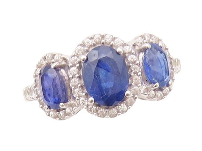 925 Sterling Silver Vintage Ring Oval Cut Sapphire Halo Topaz  Sz 7.5  RG30438