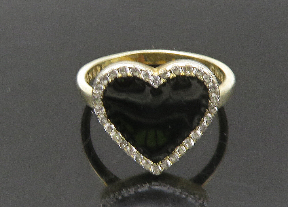 925 Sterling Silver  Vintage Topaz & Enamel Love Heart Band Ring Sz 7  RG22053