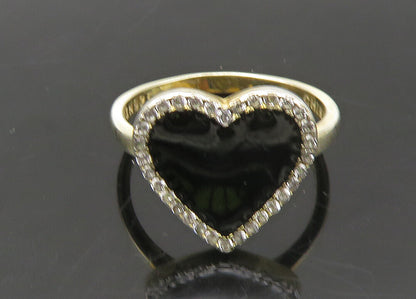 925 Sterling Silver  Vintage Topaz & Enamel Love Heart Band Ring Sz 7  RG22053