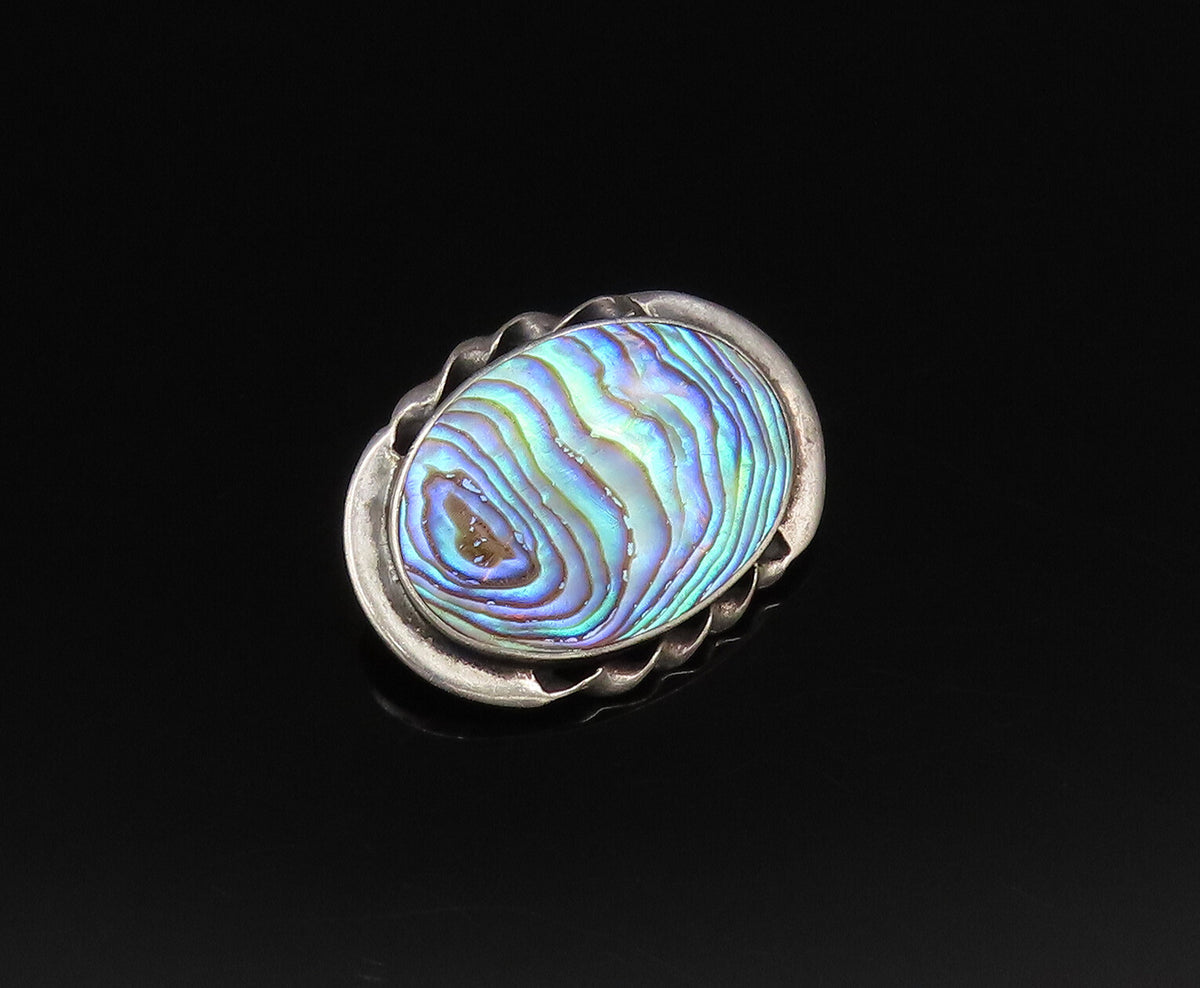 925 Sterling Silver  Vintage Twisted Edge Oval Abalone Brooch Pin  BP9846
