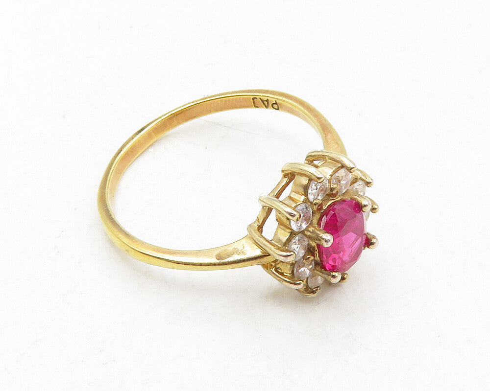 925 Sterling Silver  Vintage Pink & White Topaz Floral Band Ring Sz 10  RG9804