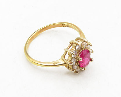 925 Sterling Silver  Vintage Pink & White Topaz Floral Band Ring Sz 10  RG9804