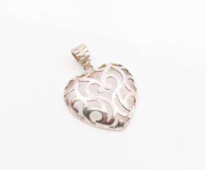 925 Sterling Silver  Vintage Shiny Cutout Love Heart Dome Pendant  PT17359