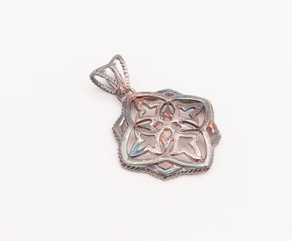 925 Sterling Silver Vintage Pendant Solid Cutout Floral Design  PT23336