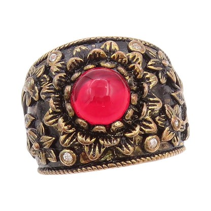 925 Sterling Silver Vintage Ring Gold Plated Floral CZ Gemstone  Sz 7  RG32313