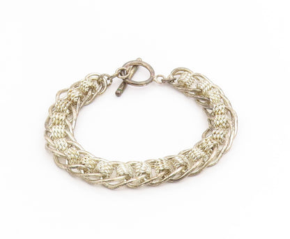 925 Sterling Silver Vintage Bracelet Bold Interlocking Woven Braid Link  BT11922