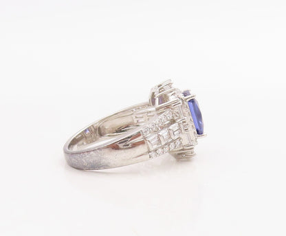 925 Sterling Silver Vintage Ring Rectangle Sapphire Halo CZ Inlay  Sz 7  RG30745