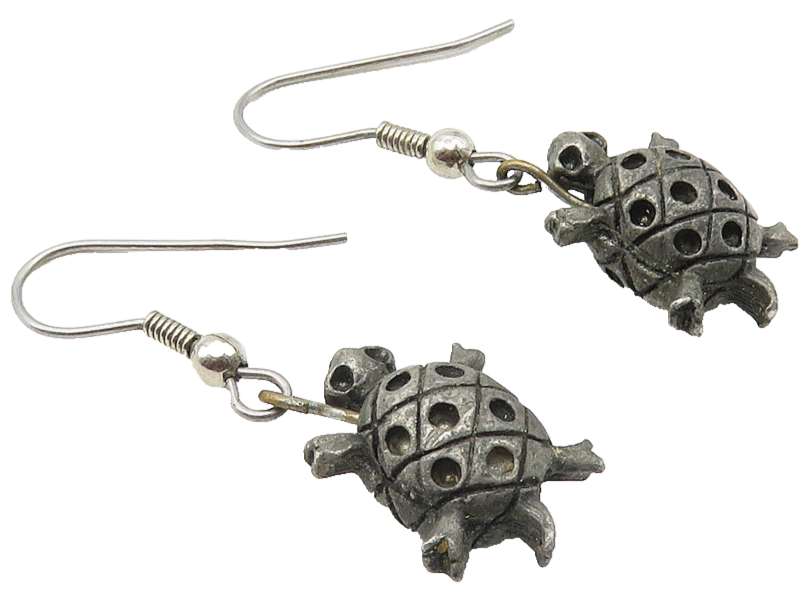 925 Sterling Silver  Vintage Oxidized Sea Turtle Motif Dangle Earrings  EG5783