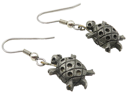925 Sterling Silver  Vintage Oxidized Sea Turtle Motif Dangle Earrings  EG5783