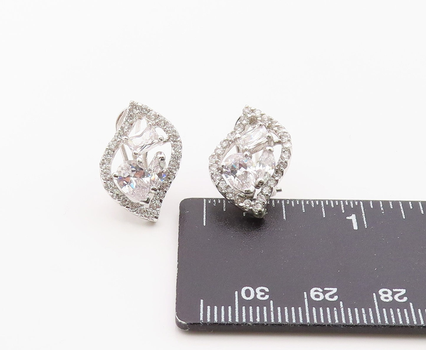 925 Sterling Silver Vintage Earrings Elegant Multi Shape CZ Floral Leaf  EG14371