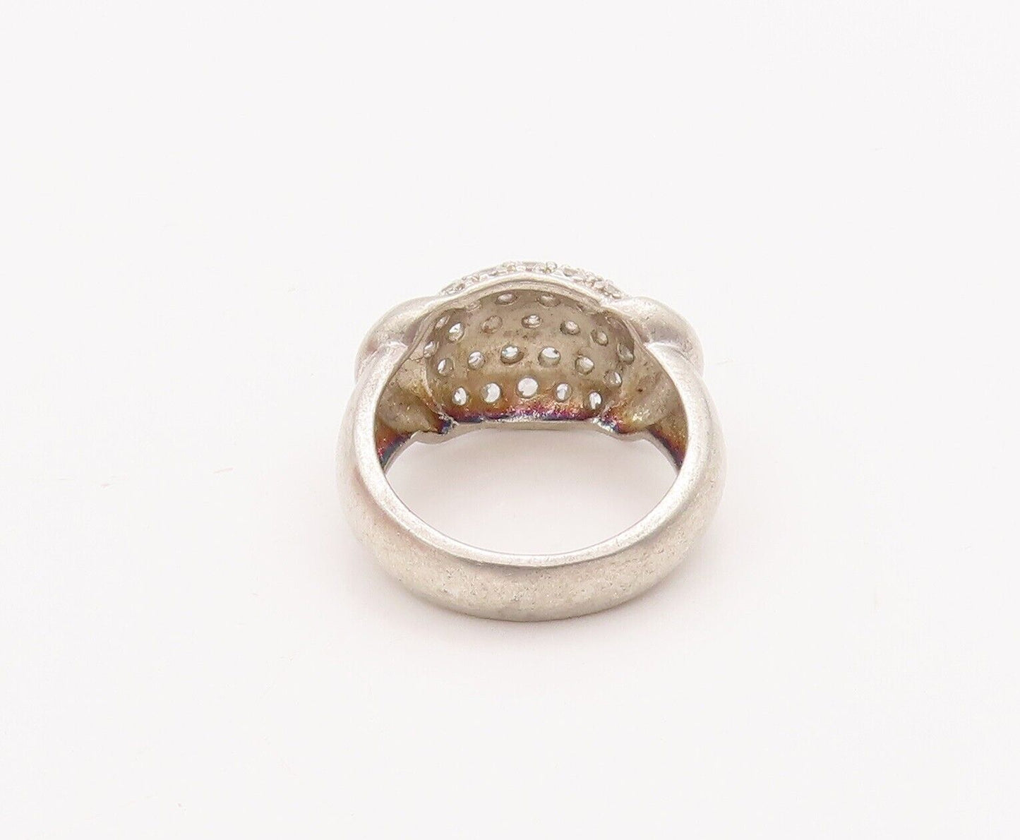 925 Sterling Silver Vintage Ring Minimalist CZ Beaded Bulged Neck  Sz 7  RG28409