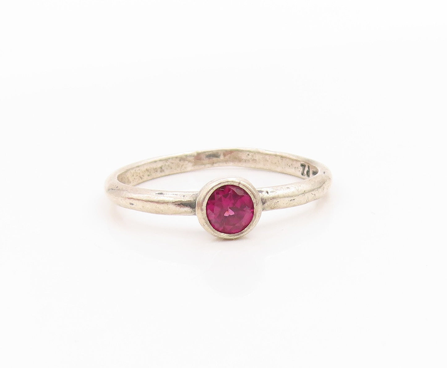 925 Sterling Silver Vintage Ring Minimalist Amethyst Solitaire Band Sz 8 RG33493