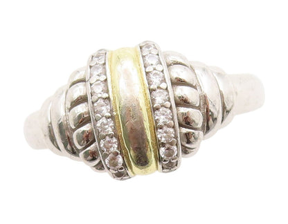 925 Sterling Silver Vintage Ring CZ Two Tone Statement Band  Sz 10.5  RG33708