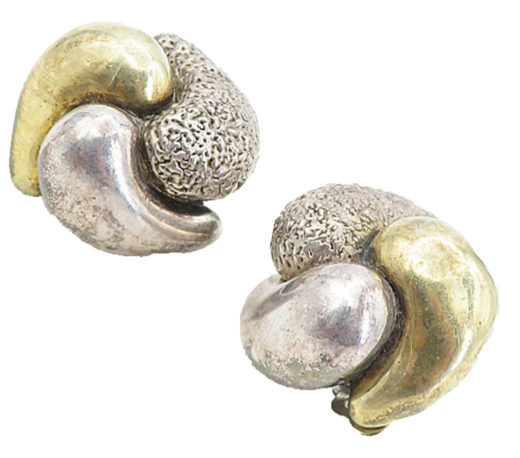 BAT AMI ISRAEL 925 Silver  Vintage 2 Tone Sculpted Non Pierce Earrings  EG4105
