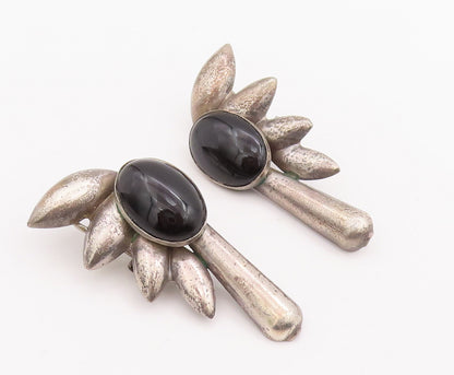 14k Gold 925 Sterling Silver Vintage Earrings Antique Trible Carved Onyx EG13069