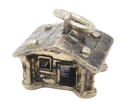 925 Sterling Silver  Vintage Dark Tone Petite Cottage House Pendant  PT9068