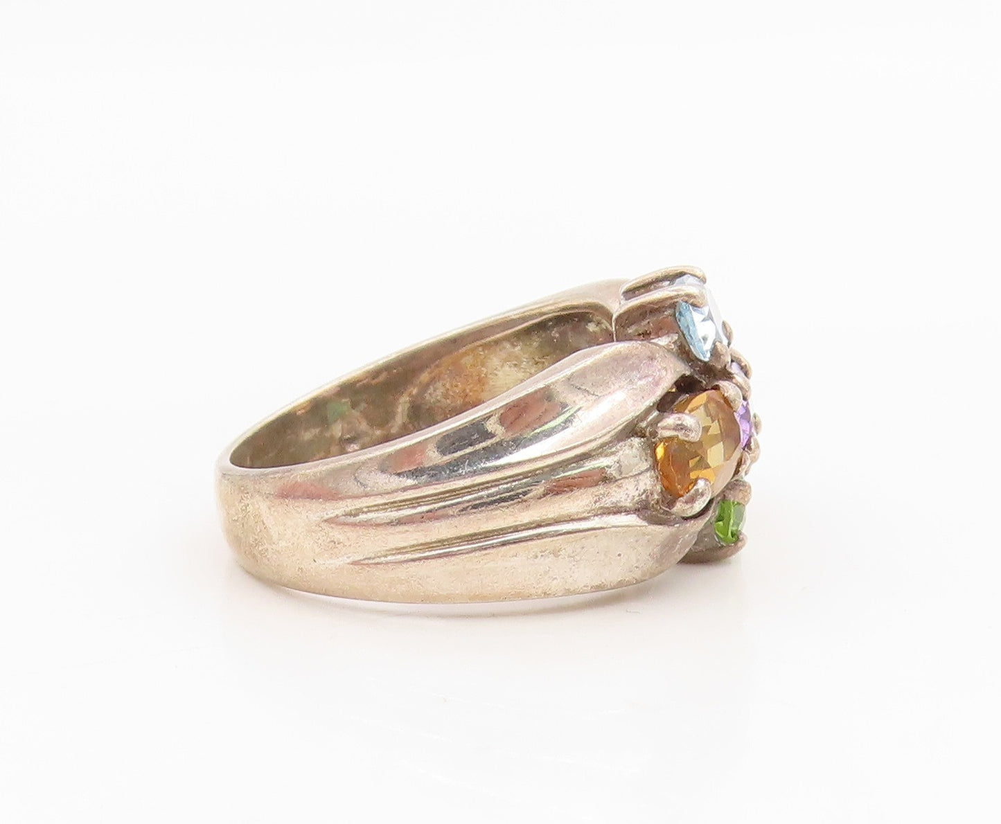 925 Sterling Silver Vintage Ring Multi Gemstone Cluster Band  Sz 8  RG34989