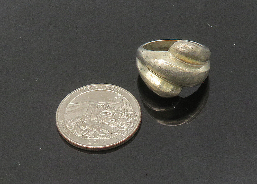 925 Sterling Silver  Vintage Shiny Fluted Bypass Style Band Ring Sz 7  RG21278