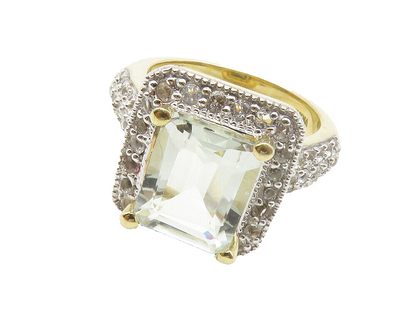 925 Sterling Silver  Prong Set Topaz 2 Tone Shiny Cocktail Ring Sz 6  RG13781