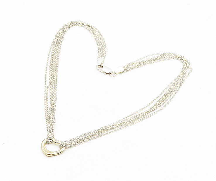 925 Silver & 14K GOLD Vintage Love Heart Multi Strand Chain Necklace NE3050