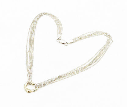 925 Silver & 14K GOLD Vintage Love Heart Multi Strand Chain Necklace NE3050