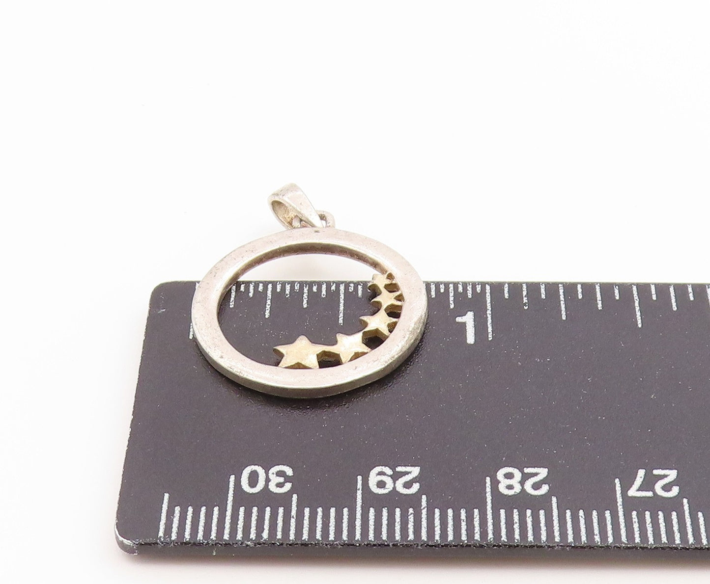 925 Sterling Silver Vintage Pendant Two Tone Engraved Quote Star Circle  PT26578