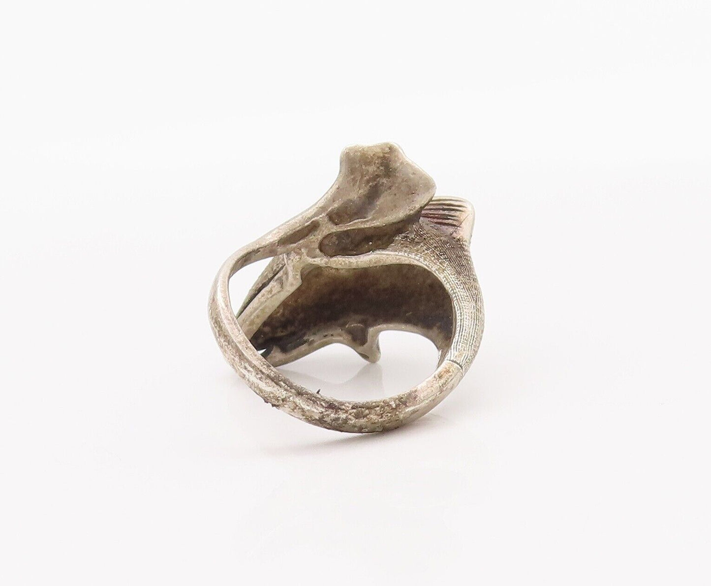 925 Sterling Silver Vintage Ring Solid Carved Happy Dolphin  Sz 6.5  RG28205