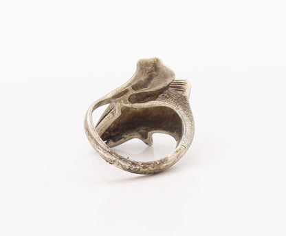 925 Sterling Silver Vintage Ring Solid Carved Happy Dolphin  Sz 6.5  RG28205