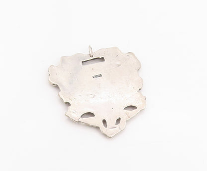 925 Sterling Silver Vintage Pendant Classic Victorian Floral Luggage Tag PT25245