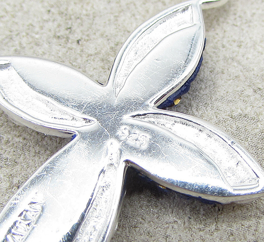 925 Sterling Silver  Blue Crystals Filigree Religious Cross Drop Pendant PT1429