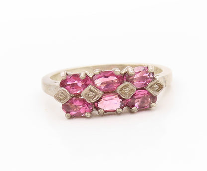 925 Sterling Silver Vintage Ring Dark Tone Oval Pink CZ Inlay  Sz 10  RG31931
