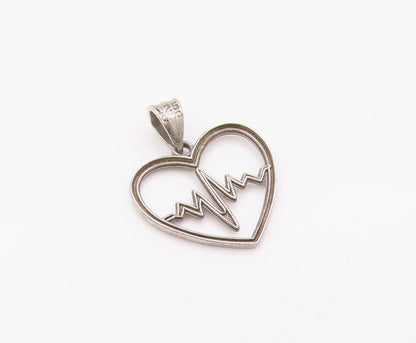 925 Sterling Silver Vintage Pendant Lifeline Pulse Open Love Heart Charm PT26311