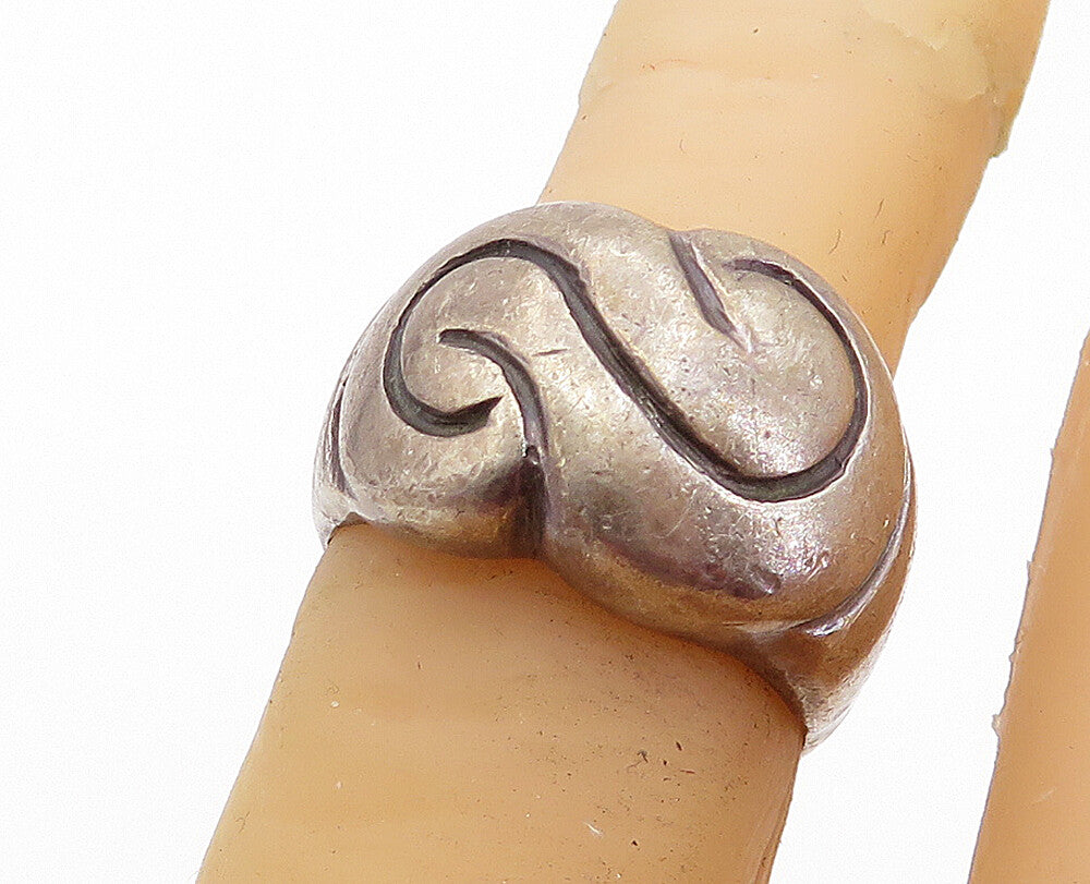 925 Sterling Silver  Vintage Antique Swirl Etched Dome Band Ring Sz 5  RG5466