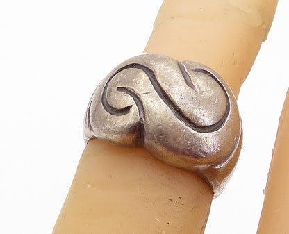 925 Sterling Silver  Vintage Antique Swirl Etched Dome Band Ring Sz 5  RG5466