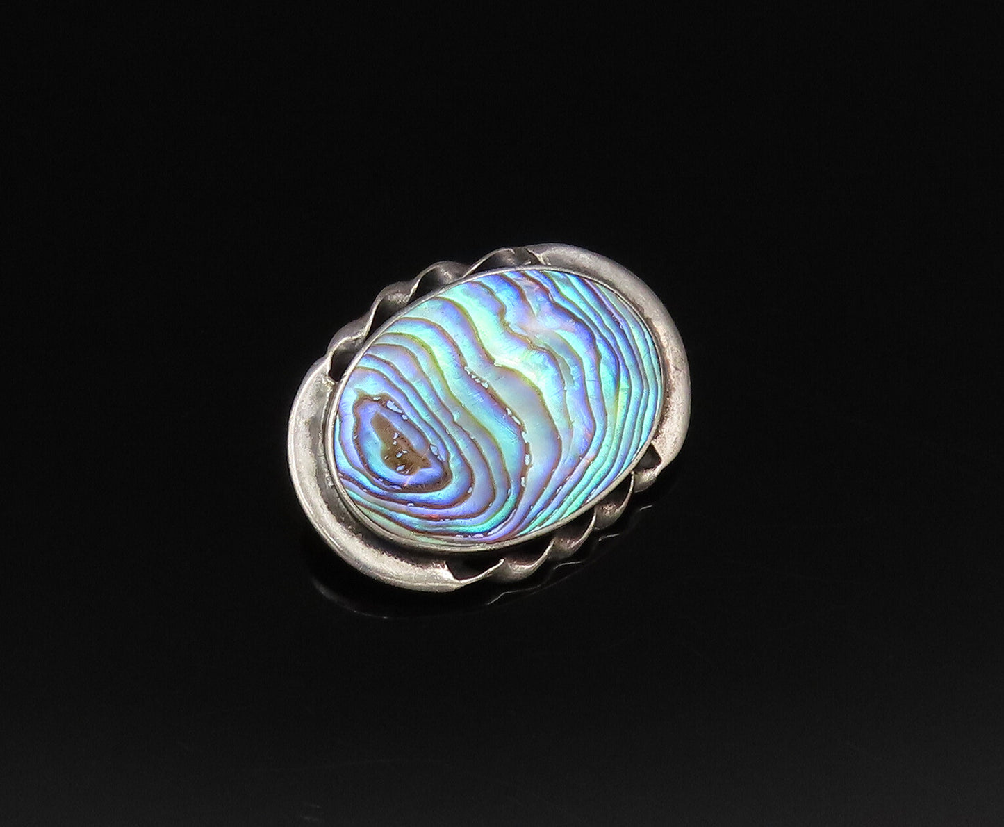 925 Sterling Silver  Vintage Twisted Edge Oval Abalone Brooch Pin  BP9846