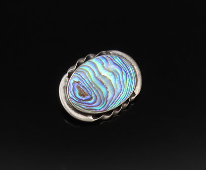 925 Sterling Silver  Vintage Twisted Edge Oval Abalone Brooch Pin  BP9846
