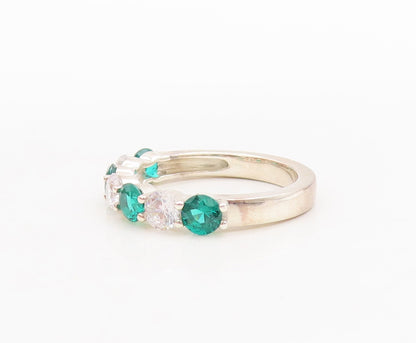 925 Sterling Silver Vintage Ring Round Cut Green & White Topaz Band Sz 7 RG29544