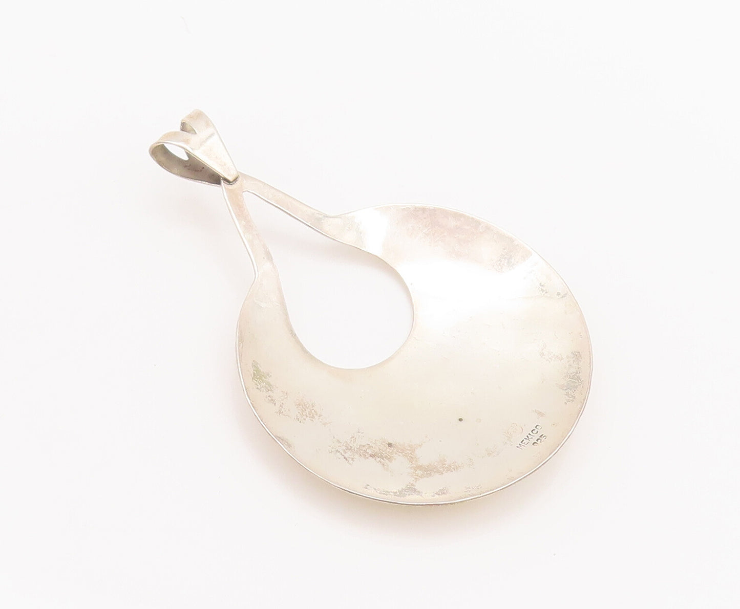925 Sterling Silver Vintage Pendant MEXICO Minimalist Solid Round Drop  PT22654
