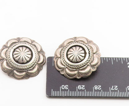 925 Sterling Silver Vintage Earrings NAVAJO SUZIE JAMES Concho Clip On  EG14180