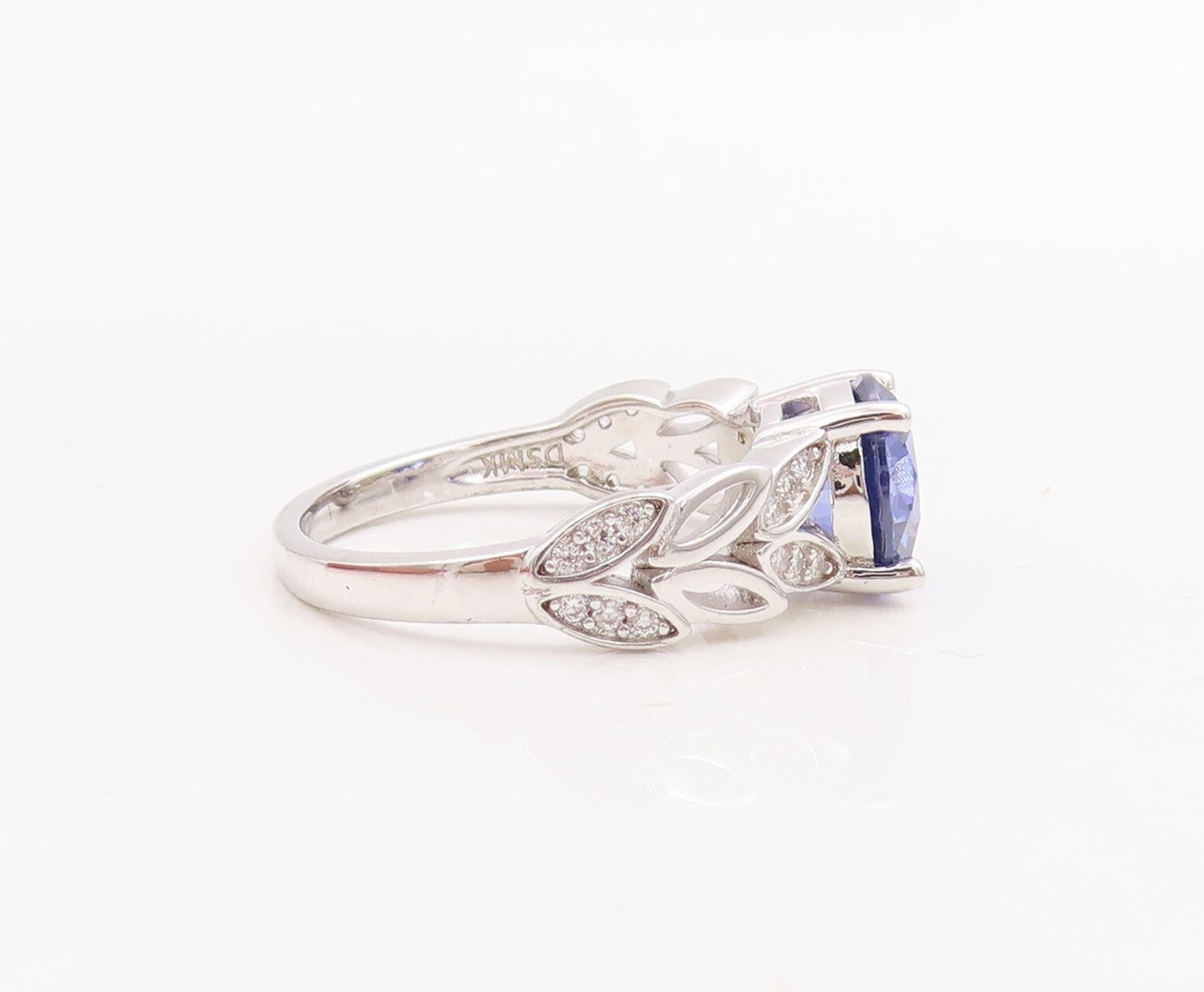 925 Sterling Silver Vintage Ring Round Sapphire Floral Cut CZ band Sz 7  RG30747