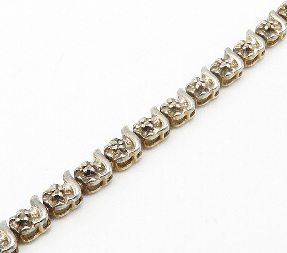 ROSS SIMON 925 Silver  Vintage Genuine Diamond Floral Chain Bracelet  BT6440