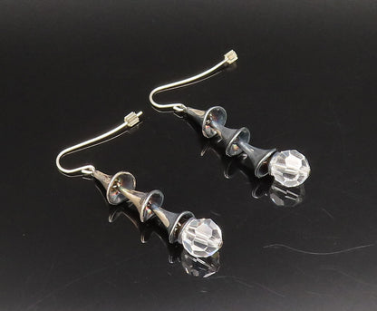 925 Silver  Vintage Clear Quartz Bead Three Cone Dangle Earrings  EG12186