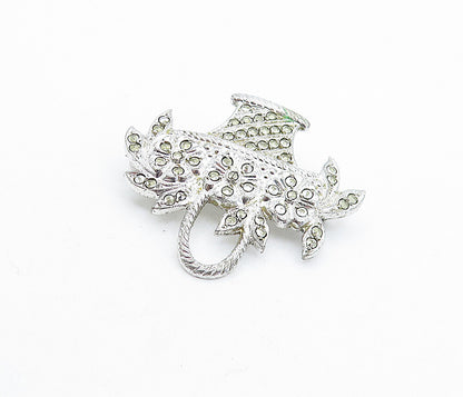925 Sterling Silver  Vintage Sparkling Flower Basket Motif Brooch Pin  BP2223