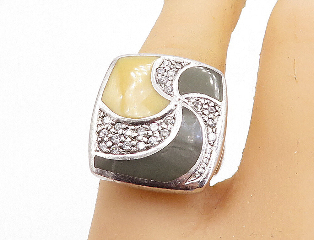 925 Sterling Silver  Jasper & Cubic Zirconia Cocktail Ring Sz 6.5  RG6048