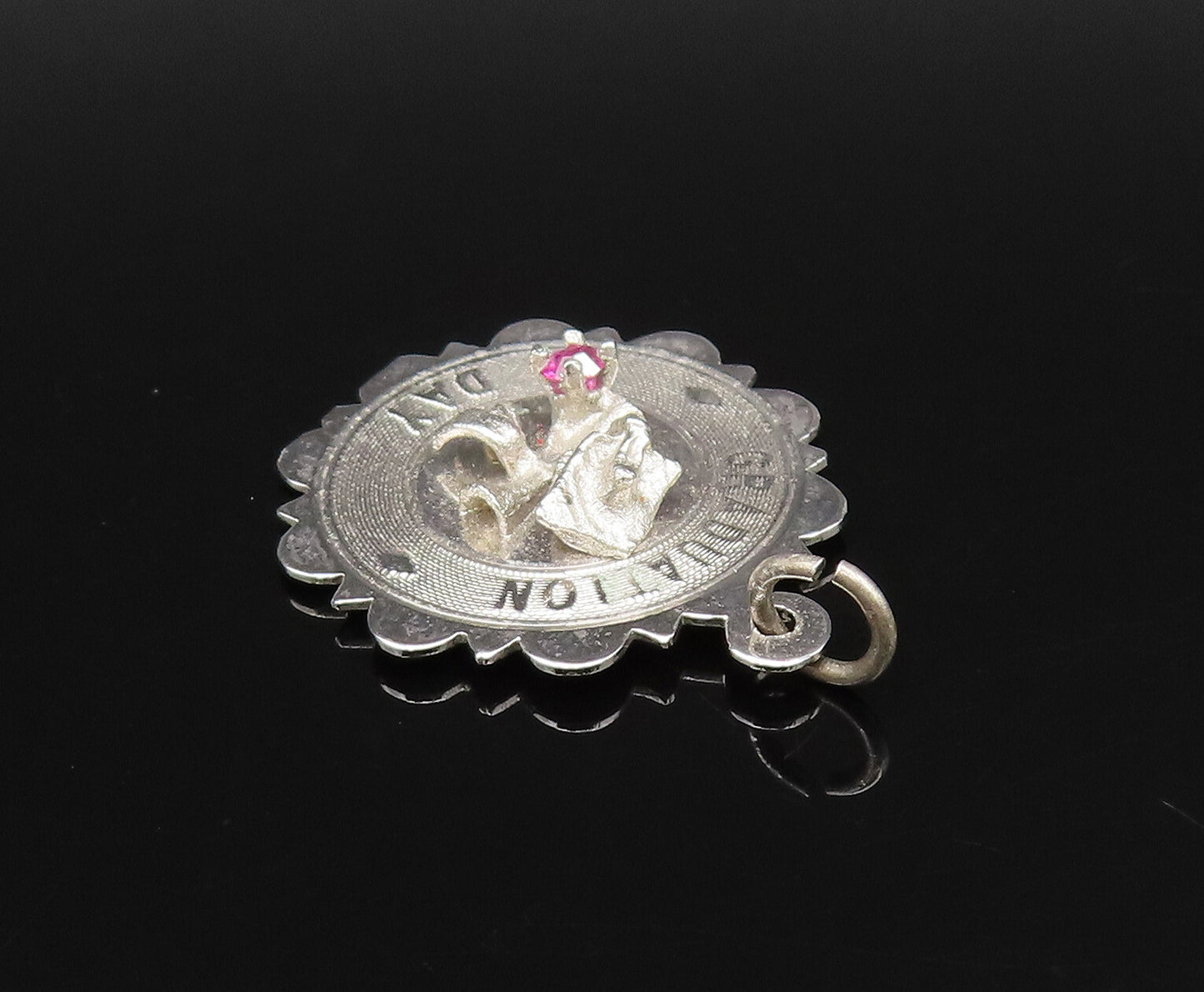 925 Silver  Vintage Tourmaline Accent Graduation Day Medal Pendant  PT21754
