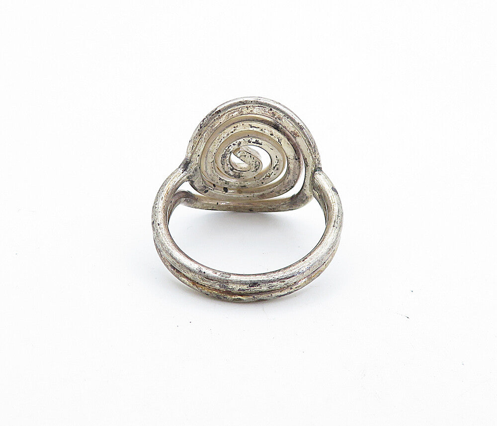 925 Sterling Silver  Vintage Dark Tone Spiral Ribbed Band Ring Sz 9  RG7074