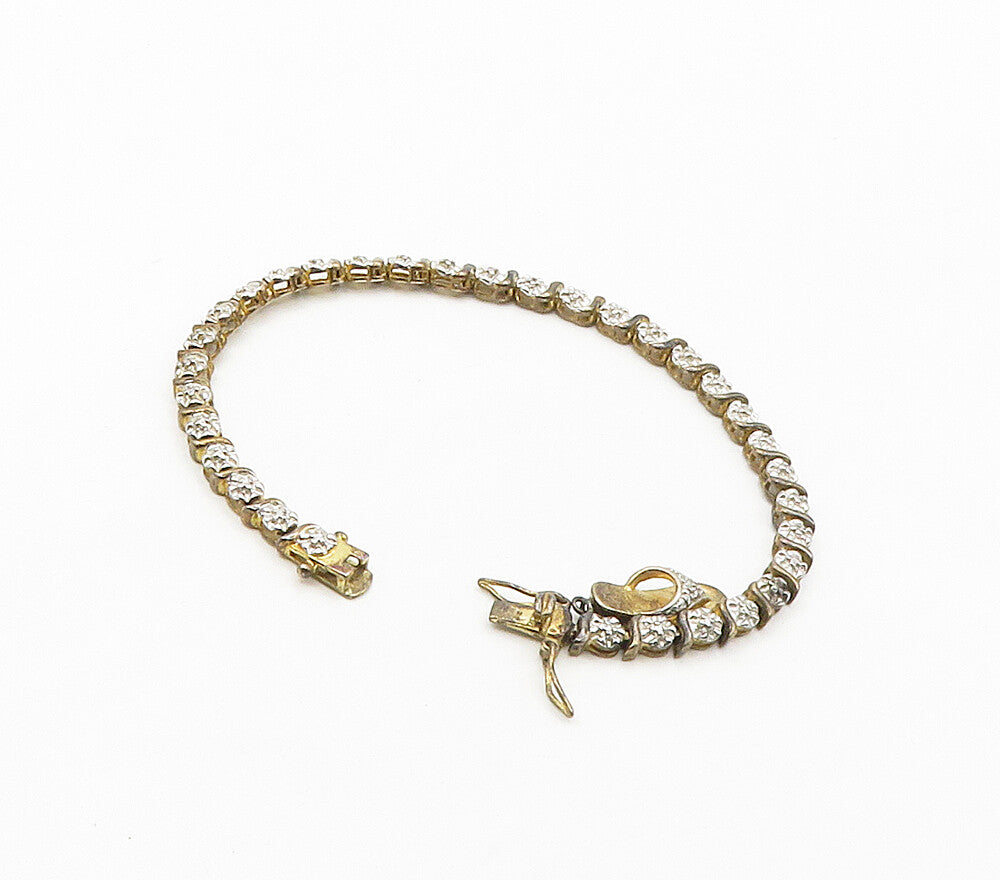 ROSS SIMON 925 Silver Vintage Genuine Diamonds Floral Chain Bracelet  BT6507